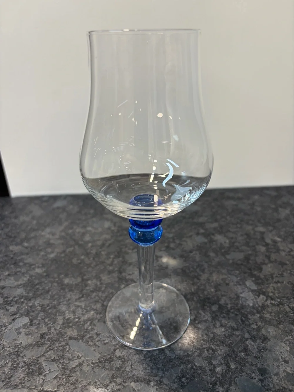 Crystal Blue Knop Tulip Wine Glasses - Set of 2 Vintage Cobalt Blue Accent